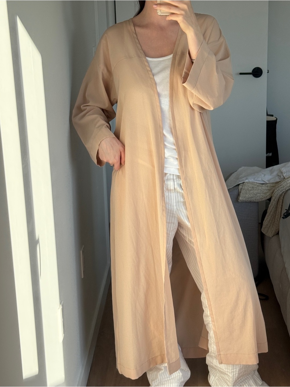 Lightweight Long kimono Cardigan in Soft Beige